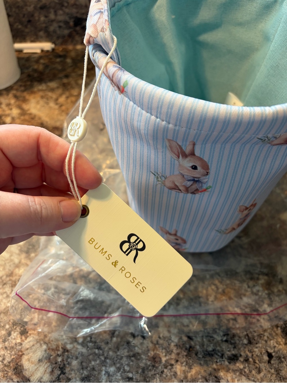 Bums & Roses Light Blue Bunny Drawstring Pouch for Kids